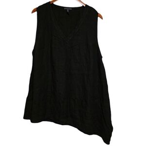 OSKA Sleeveless Asymmetrical Linen V-Neck Shirt in Black Size 14